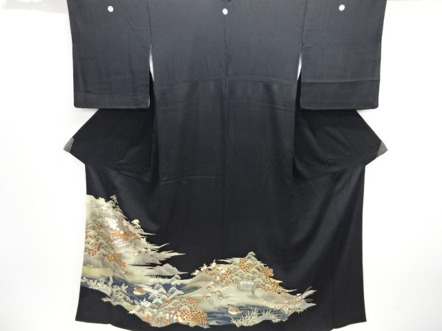 JAPANESE KIMONO / TOMESODE / EMBROIDERY / SCENERY OF GARDEN
